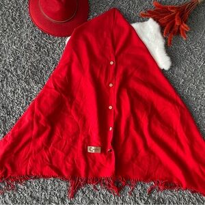 Versatile Red Cashmere Blend Scarf/Cape - 2-in-1 Design